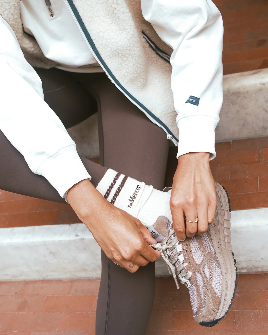 The Mercer Socks Stripe | White/Brown - Image 3